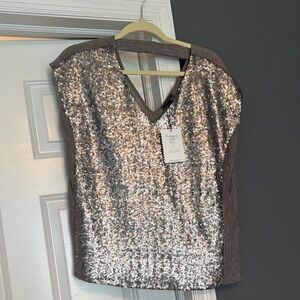 Stella & Dot Sequin V-Neck Top - Silver